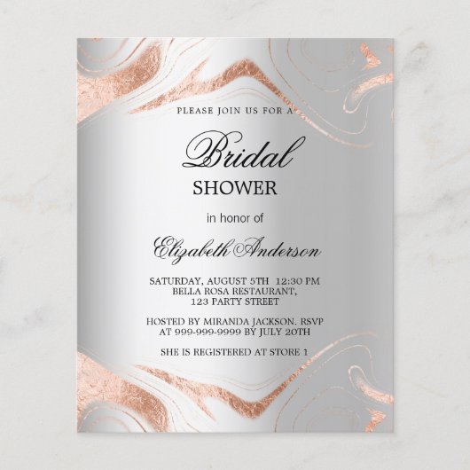 Vrijgezellenfeest zilver roos goudbegroting uitnod flyer (Voorkant)