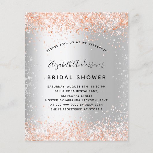 Vrijgezellenfeest zilver roos goudbegroting uitnod flyer (Voorkant)