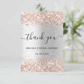 Vrijgezellenfeest zilver roos goudglitter bedankkaart (Staand voorkant)