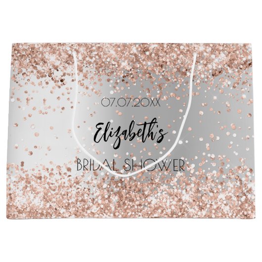 Vrijgezellenfeest zilver roos goudnaam groot cadeauzakje (Voorkant)