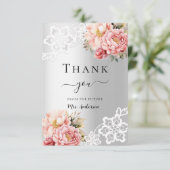 Vrijgezellenfeest zilveren bloemenkant bedankkaart (Staand voorkant)