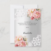 Vrijgezellenfeest zilveren bloemenkant bedankkaart (Achterkant)