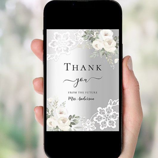 Vrijgezellenfeest zilveren bloemenkant bedankkaart kaart