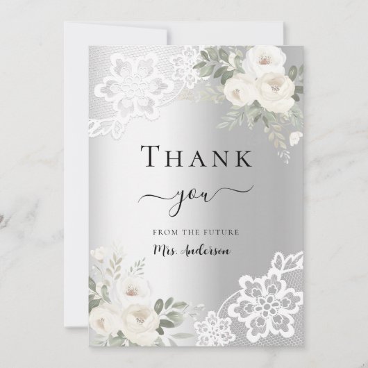 Vrijgezellenfeest zilveren bloemenkant bedankkaart kaart (Voorkant)