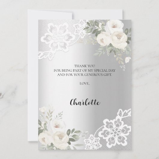 Vrijgezellenfeest zilveren bloemenkant bedankkaart kaart (Achterkant)