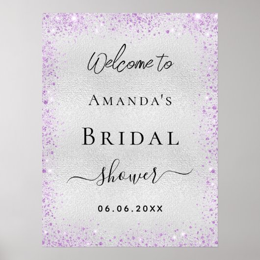 Vrijgezellenfeest zilveren violet welkom poster (Voorkant)