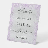 Vrijgezellenfeest zilveren violet welkom reclamebord met voetstuk (Voorkant)