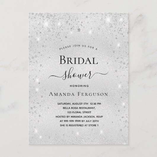 Vrijgezellenfeest zilverglitter metaal modern eleg uitnodiging briefkaart (Voorkant)