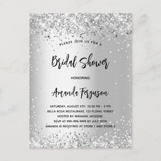 Vrijgezellenfeest zilverglitterelegant uitnodiging briefkaart (Voorkant)