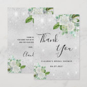 Vrijgezellenfeest zilverglitterwitte floralen bedankkaart (Voorkant / Achterkant)