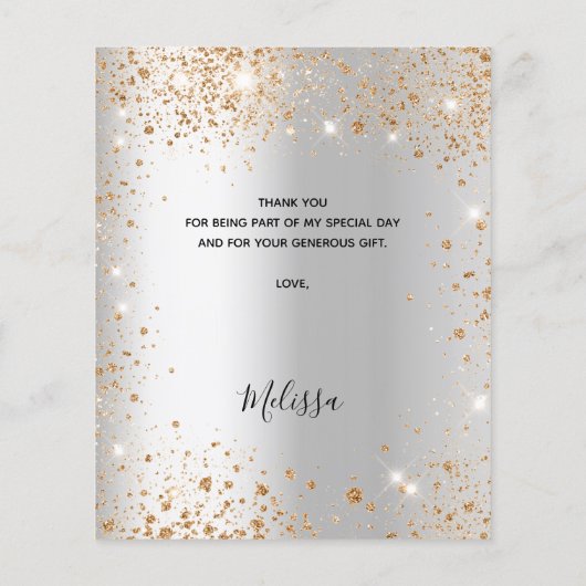 Vrijgezellenfeest zilvergoud bedankkaart (Achterkant)