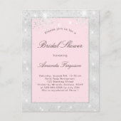 Vrijgezellenfeest zilverkleurig, roze glitter eleg uitnodiging briefkaart (Voorkant)