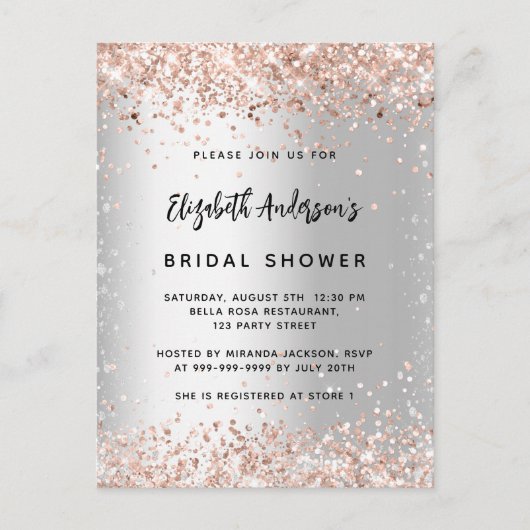 Vrijgezellenfeest zilverkleurige roos uitnodiging briefkaart (Voorkant)