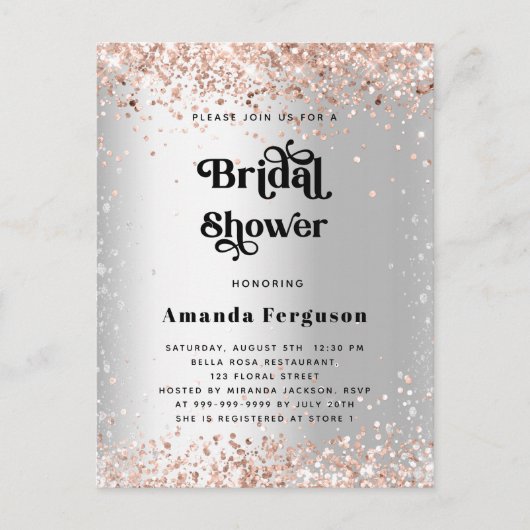 Vrijgezellenfeest zilverkleurige roos uitnodiging briefkaart (Voorkant)