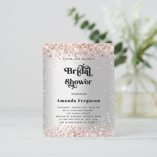 Vrijgezellenfeest zilverkleurige roos uitnodiging briefkaart (Staand voorkant)