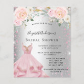 Vrijgezellenfeest zilverroze jurk glitter-uitnodig flyer (Voorkant)