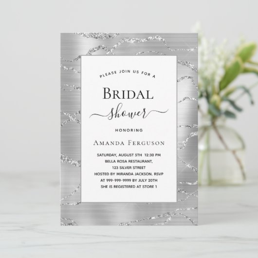 Vrijgezellenfeest zilverwitte elegant kaart (Staand voorkant)