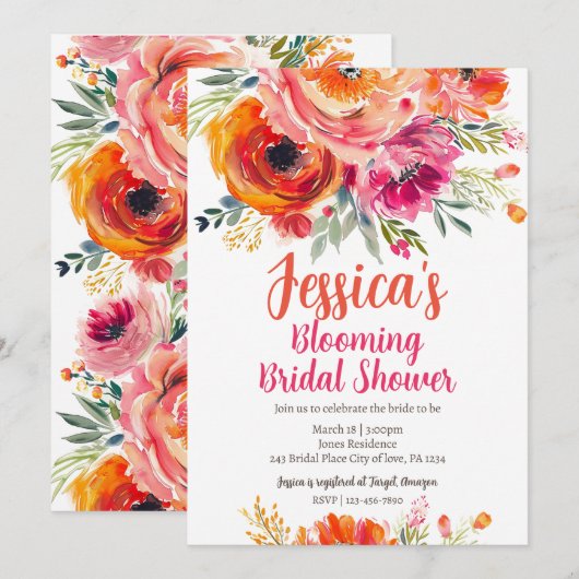 Vrijgezellenfeest Zomer Sinaasappel en Roze Bloeme Kaart (Voorkant / Achterkant)