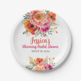 Vrijgezellenfeest Zomer Sinaasappel en Roze Bloeme Papieren Bordje