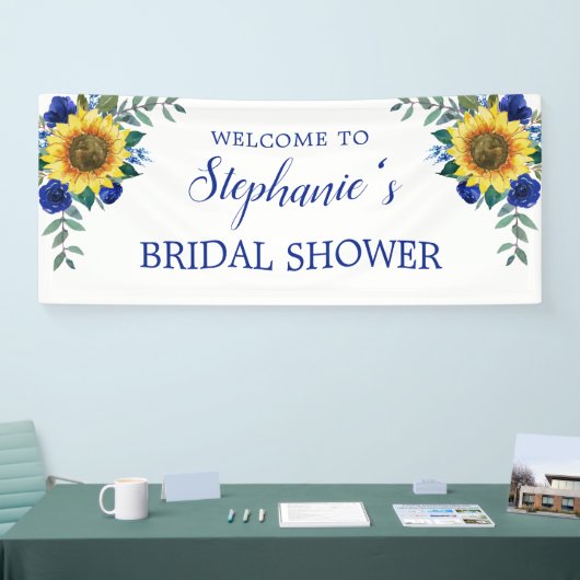 Vrijgezellenfeest Zonnebloem Blauw Bloemen Spandoek (Beurs)