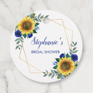 Vrijgezellenfeest Zonnebloem Blauw Geometrisch Bed Bedankjes Labels