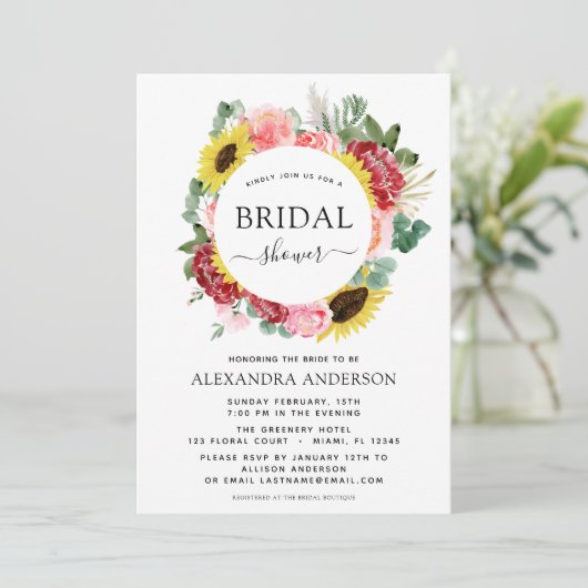 Vrijgezellenfeest Zonnebloem Eucalyptus Bloemkrans Kaart (Staand voorkant)