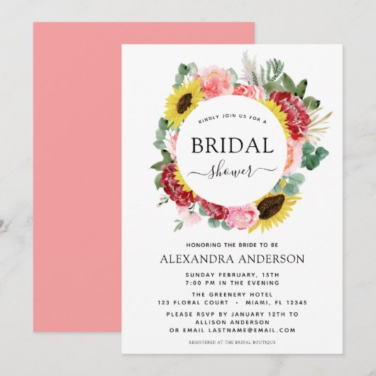 Vrijgezellenfeest Zonnebloem Eucalyptus Bloemkrans Kaart (Voorkant / Achterkant)