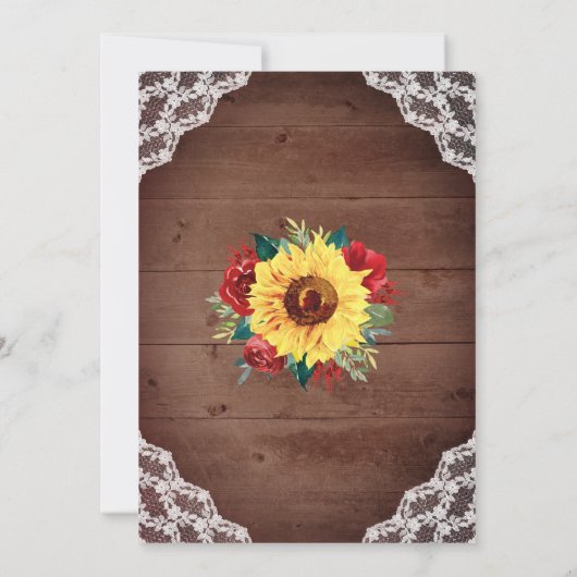 Vrijgezellenfeest Zonnebloem Kant Rode Bloemen Rus Kaart (Achterkant)