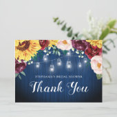 Vrijgezellenfeest Zonnebloem Mason Jar Lights Bedankkaart (Staand voorkant)