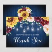 Vrijgezellenfeest Zonnebloem Mason Jar Lights Bedankkaart (Voorkant / Achterkant)