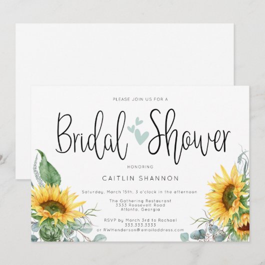 Vrijgezellenfeest zonnebloem met Sage Green Hearts Kaart (Voorkant / Achterkant)