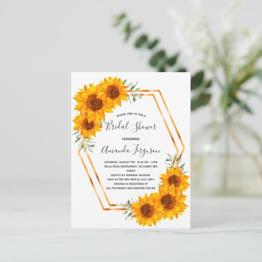 Vrijgezellenfeest zonnebloemen - elegante uitnodig briefkaart (Staand voorkant)