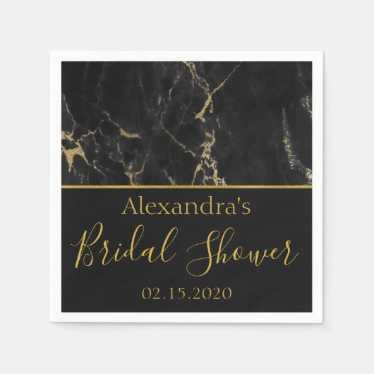 Vrijgezellenfeest Zwart en Goud Elegant Marmer Servet (Voorkant)