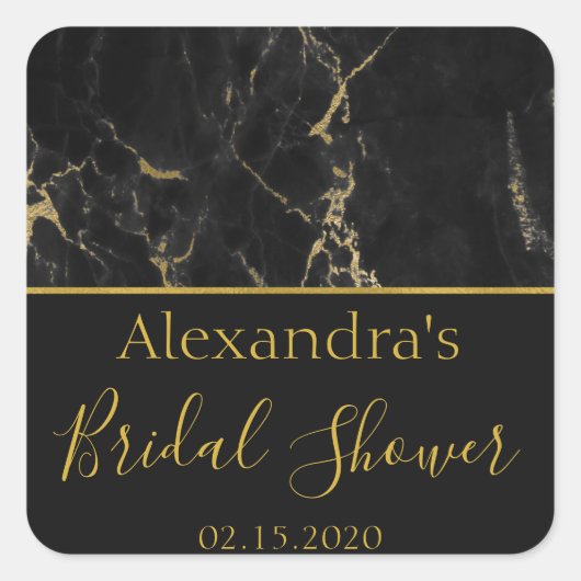 Vrijgezellenfeest Zwart en Goud Elegant Marmer Vierkante Sticker (Voorkant)