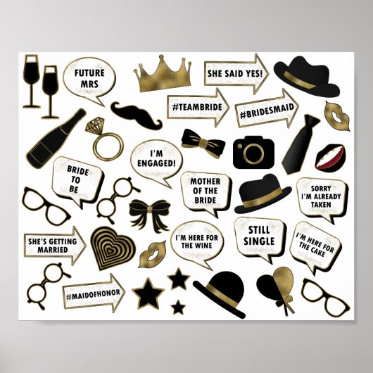 Vrijgezellenfeest Zwart & Goud Fotocabine Teken Pr Poster (Voorkant)