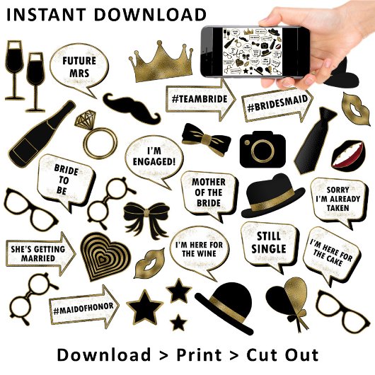 Vrijgezellenfeest Zwart & Goud Fotocabine Teken Pr Poster