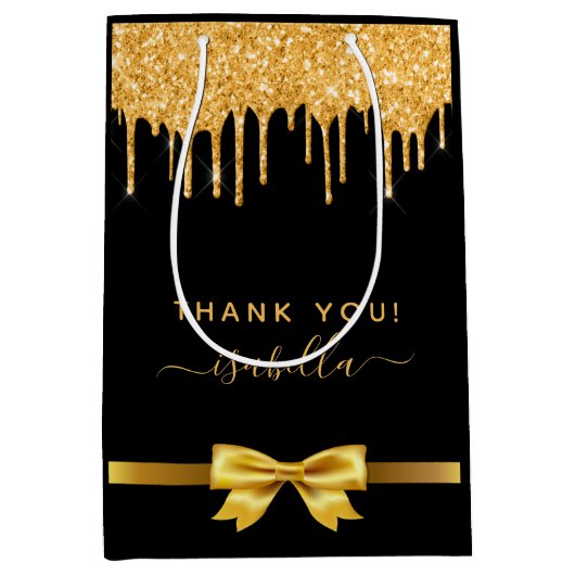 Vrijgezellenfeest zwart goud glitter bedankt voor  medium cadeauzakje (Voorkant)