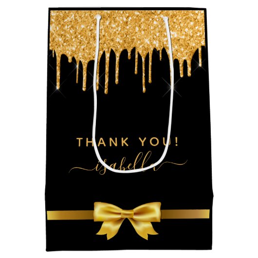 Vrijgezellenfeest zwart goud glitter bedankt voor  medium cadeauzakje (Achterkant)