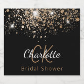 Vrijgezellenfeest zwart goud glitter monogram init sparkling wijnetiket (Enkel label)