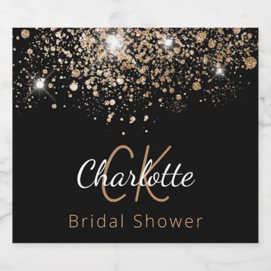 Vrijgezellenfeest zwart goud glitter monogram init sparkling wijnetiket (Enkel label)