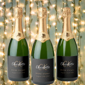 Vrijgezellenfeest zwart goud monogram sparkling wijnetiket