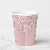 Vrijgezellenfeest zwart roze glitter monogram papieren bekers (Rechts)