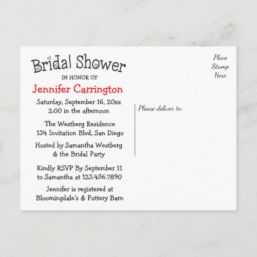 Vrijgezellenfeest zwart-wit hart uitnodiging (Achterkant)