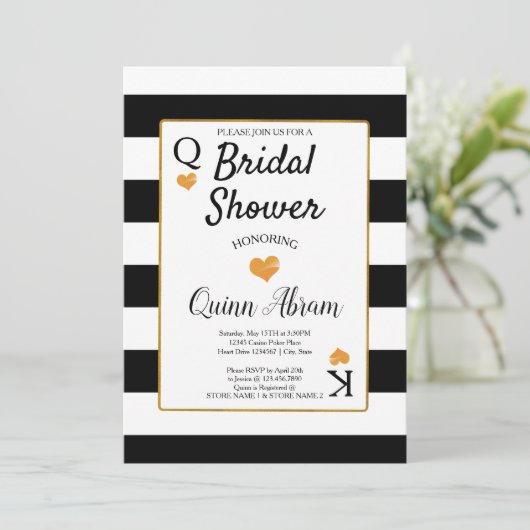 Vrijgezellenfeest zwart-witte strepen | Gold Heart Kaart (Staand voorkant)