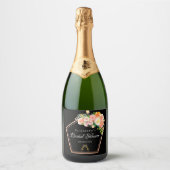 Vrijgezellenfeest zwarte blozen geometrische sparkling wijnetiket (Voorkant)