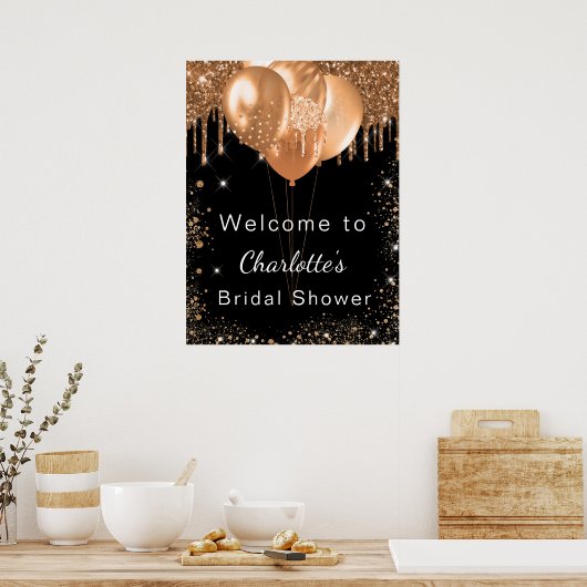 Vrijgezellenfeest zwarte gouden glitter welkom poster (Keuken)