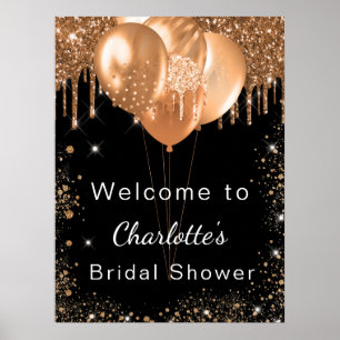 Vrijgezellenfeest zwarte gouden glitter welkom poster