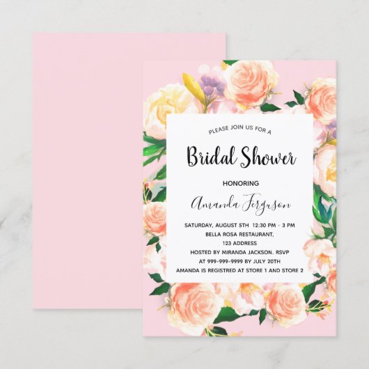 Vrijgezellenfeest zwarte roze floralen roos goud kaart (Voorkant / Achterkant)