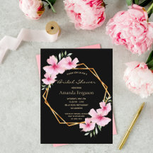 Vrijgezellenfeest zwarte roze floranje uitnodiging