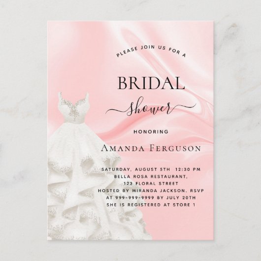 Vrijgezellenfeest zwarte roze glitter witte jurk uitnodiging briefkaart (Voorkant)